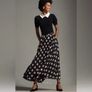 NWOT Anthropologie The Isobel Silky Pleated Maxi Skirt Black/Pink Size XS