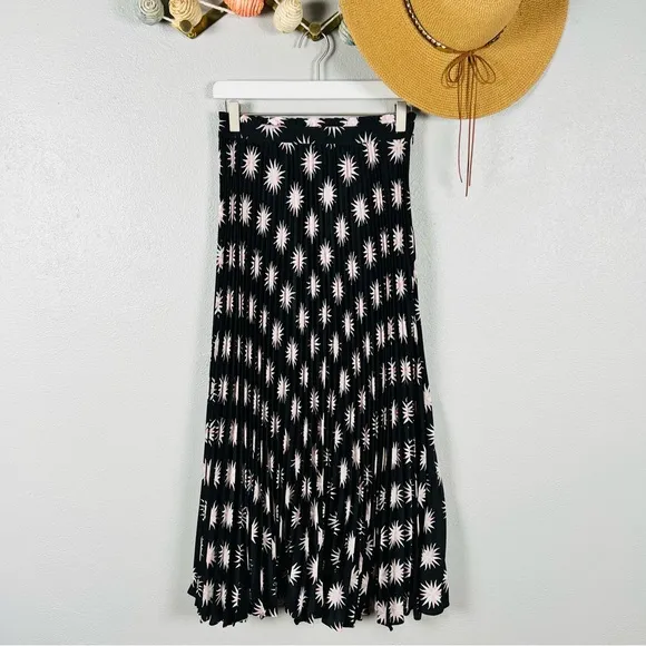 NWOT Anthropologie The Isobel Silky Pleated Maxi Skirt Black/Pink Size XS