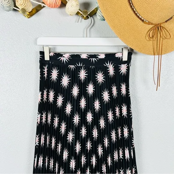 NWOT Anthropologie The Isobel Silky Pleated Maxi Skirt Black/Pink Size XS