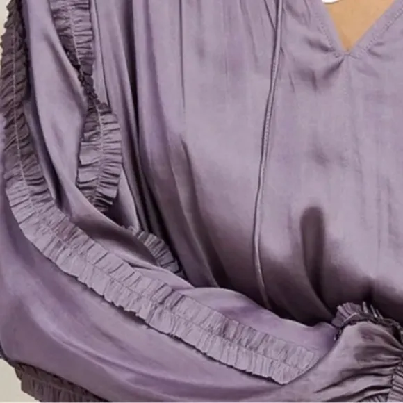 NWOT Current Air long sleeve lilac ruffle dress with pleated skirt, above kneee