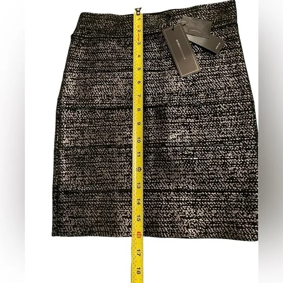 NWT BCBGMaxazria Josie Bodycon Mini Skirt Black Gun Metal Size XS