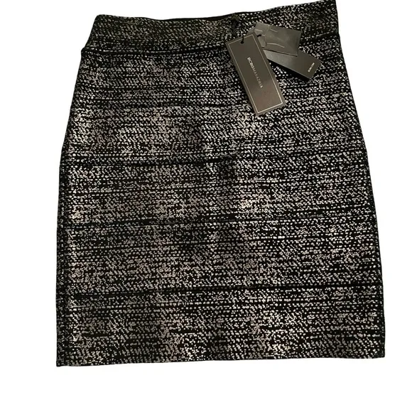 NWT BCBGMaxazria Josie Bodycon Mini Skirt Black Gun Metal Size XS