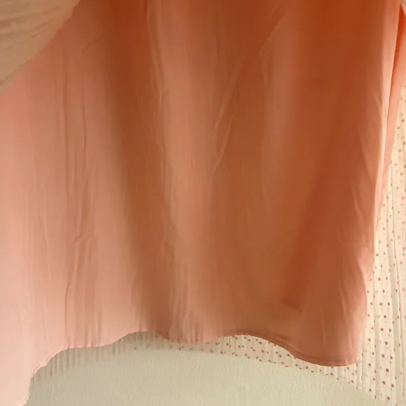 NWT DR2 Tiered Pleated Polka Dot Tulle Pullon Midi Skirt Pale Pink Orange Sze L