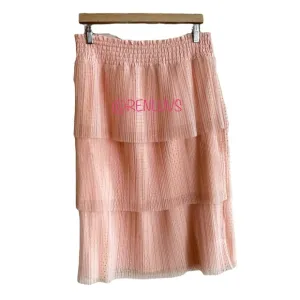 NWT DR2 Tiered Pleated Polka Dot Tulle Pullon Midi Skirt Pale Pink Orange Sze L