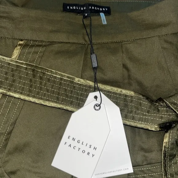 NWT ENGLISH FACTORY WOMENS GREEN FAUX WRAP PLEATED HI-LOW SKIRT SMALL POCKETS