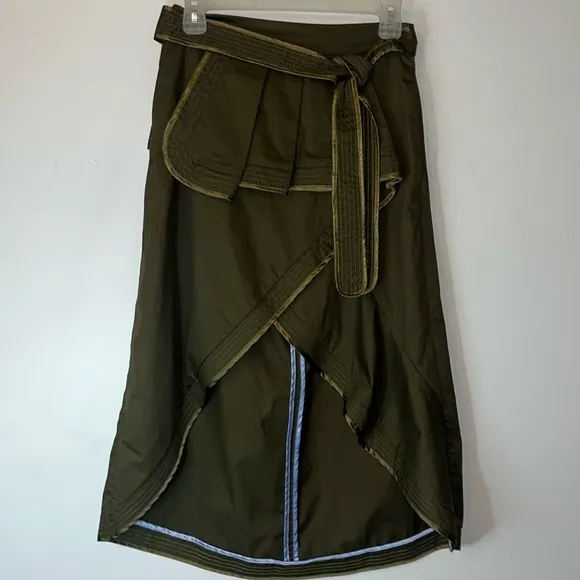 NWT ENGLISH FACTORY WOMENS GREEN FAUX WRAP PLEATED HI-LOW SKIRT SMALL POCKETS