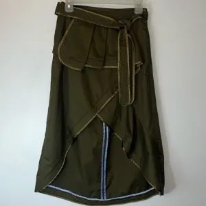 NWT ENGLISH FACTORY WOMENS GREEN FAUX WRAP PLEATED HI-LOW SKIRT SMALL POCKETS