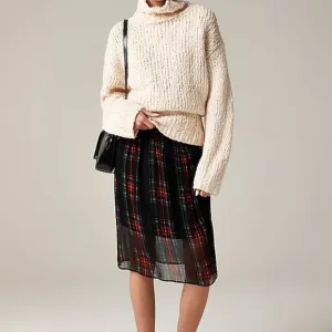 NWT J.Crew Gwen knee-length layered slip skirt in tartan crinkle chiffon (small)