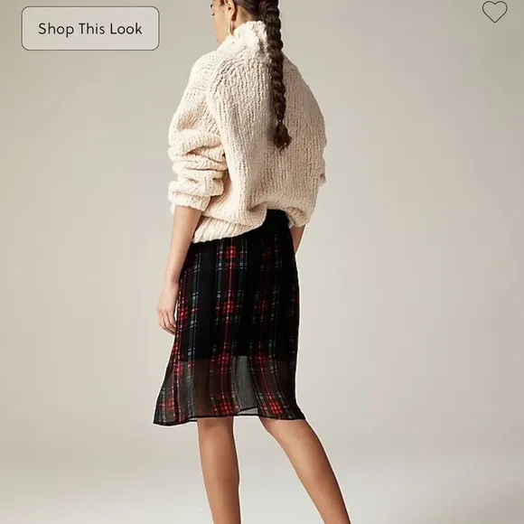 NWT J.Crew Gwen knee-length layered slip skirt in tartan crinkle chiffon (small)