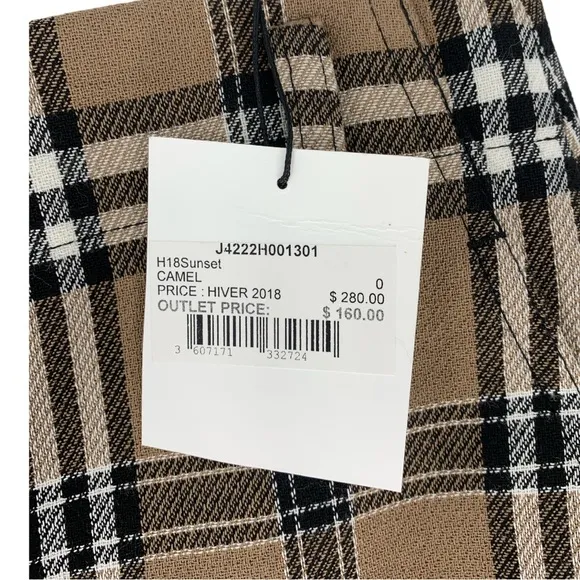 NWT Sandro Paris Sunset Tartan Plaid Camel Mini Skirt