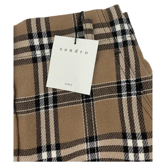 NWT Sandro Paris Sunset Tartan Plaid Camel Mini Skirt