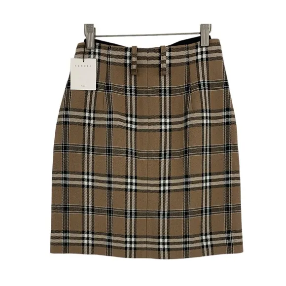 NWT Sandro Paris Sunset Tartan Plaid Camel Mini Skirt