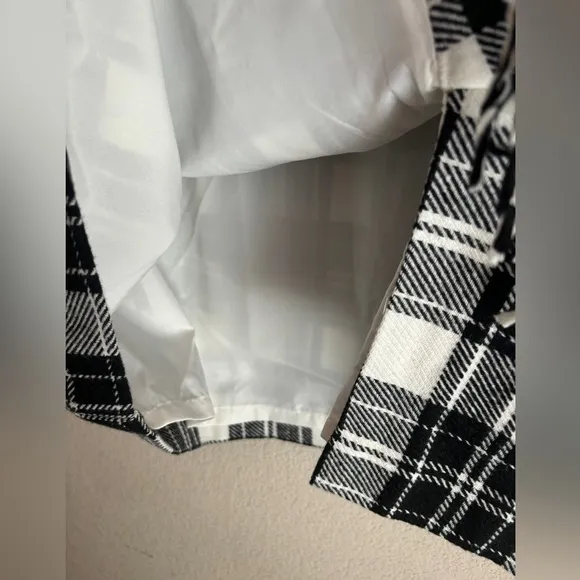 NWT Talbots Black &amp; White Ice Plaid Tartan Wool Blend Fringe Wrap Skirt 10
