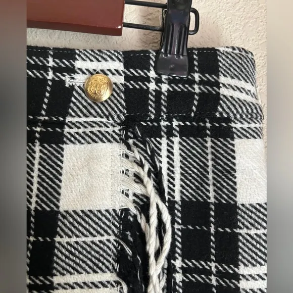 NWT Talbots Black &amp; White Ice Plaid Tartan Wool Blend Fringe Wrap Skirt 10