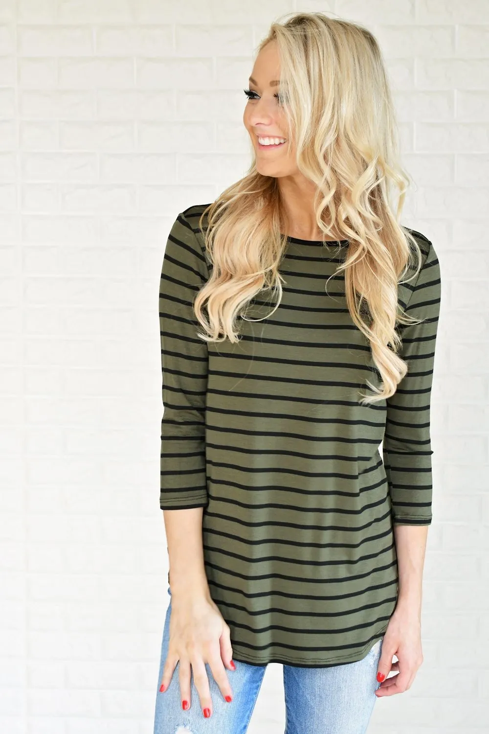 Olive Striped Top