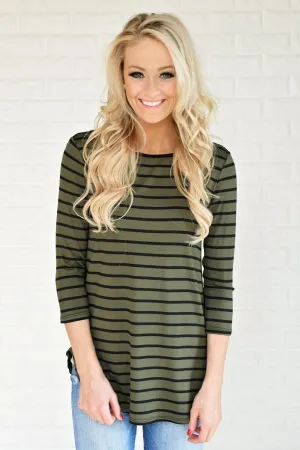Olive Striped Top