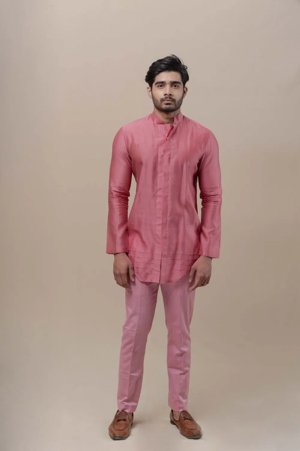 ONION PINK CHANDERI SILK KURTA SET