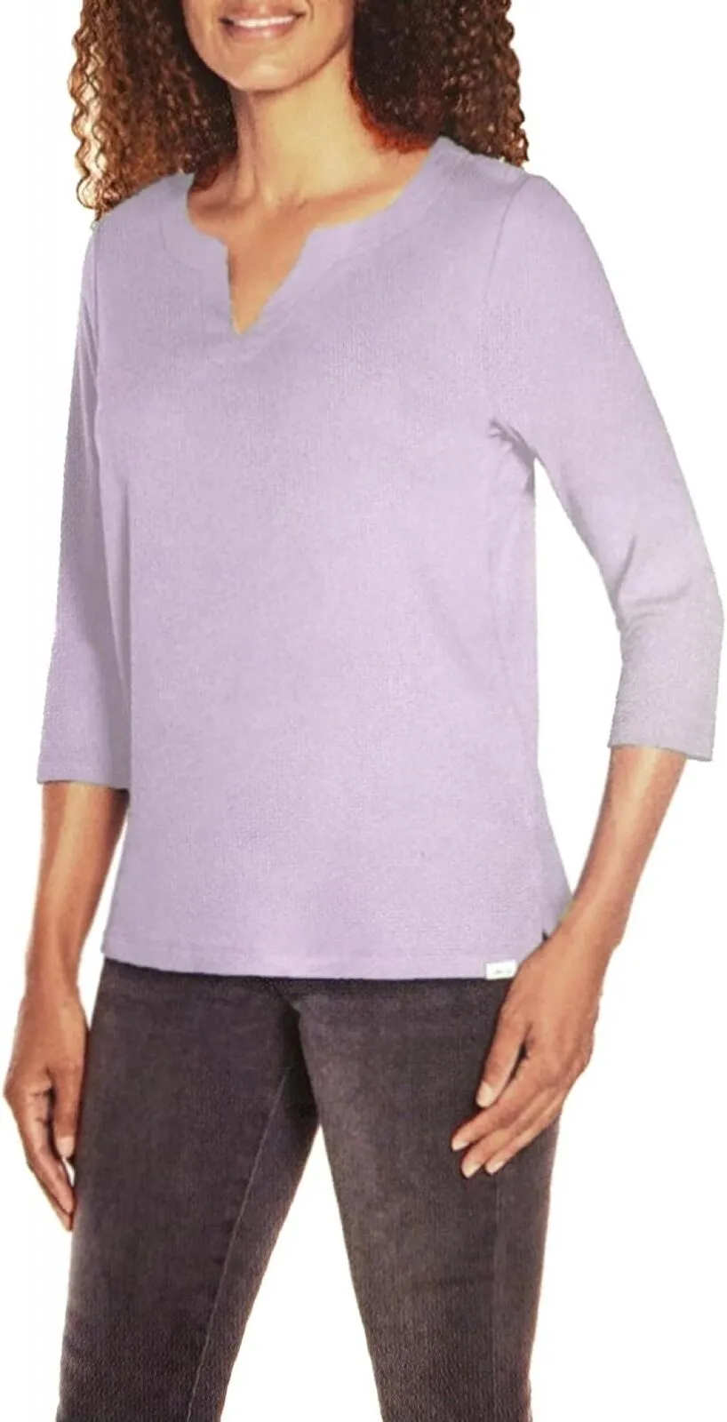 Orvis Ladies Womens 3/4 Sleeve Pima Cotton Tee/Top with Side Slits Purple M