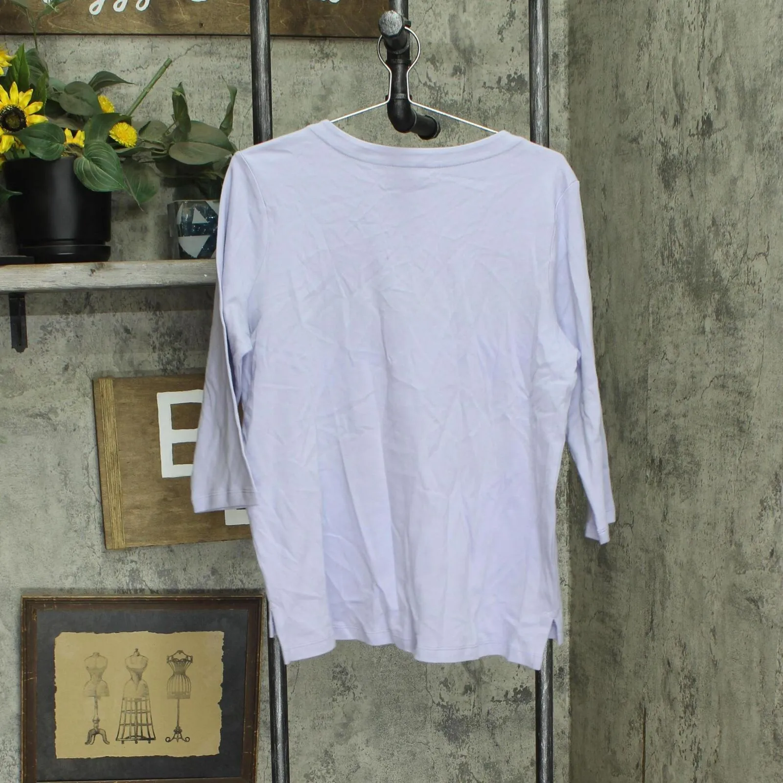 Orvis Ladies Womens 3/4 Sleeve Pima Cotton Tee/Top with Side Slits Purple M