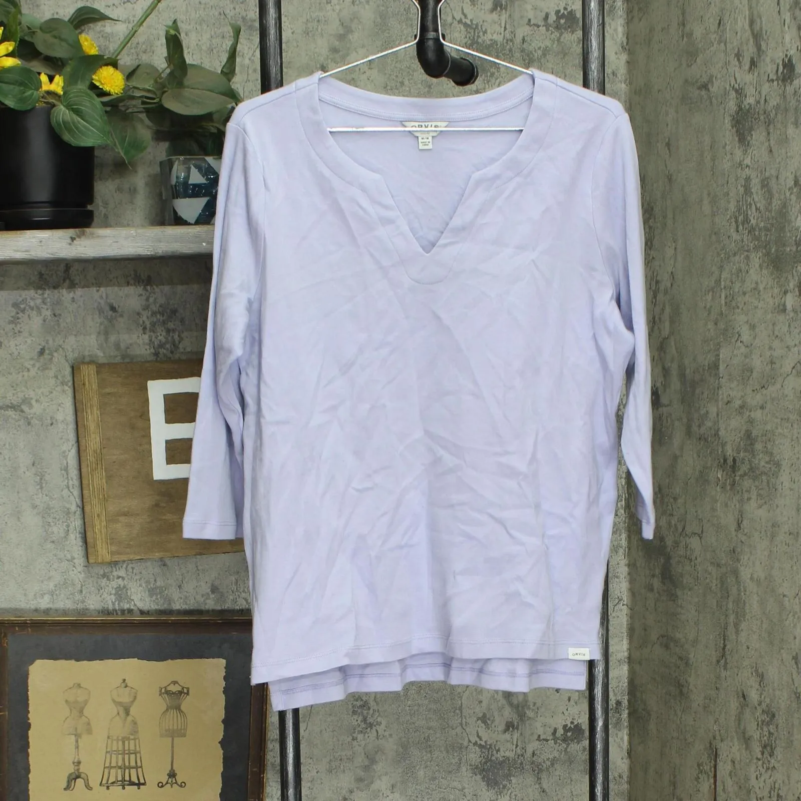 Orvis Ladies Womens 3/4 Sleeve Pima Cotton Tee/Top with Side Slits Purple M