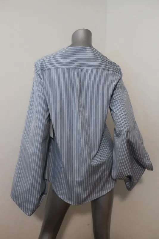Palmer//Harding Balloon Sleeve Shirt Blue Striped Cotton Blouse Size US 4/6 NEW