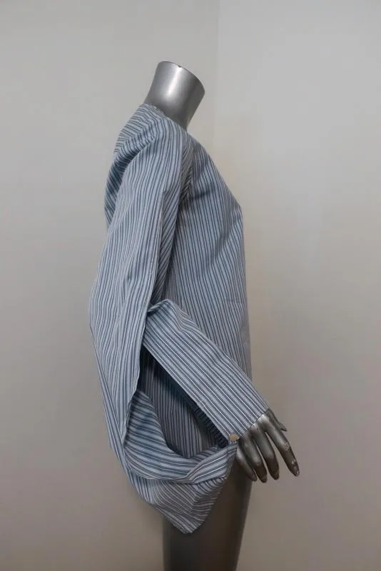 Palmer//Harding Balloon Sleeve Shirt Blue Striped Cotton Blouse Size US 4/6 NEW