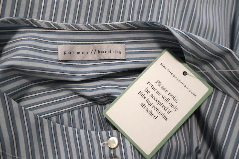 Palmer//Harding Balloon Sleeve Shirt Blue Striped Cotton Blouse Size US 4/6 NEW