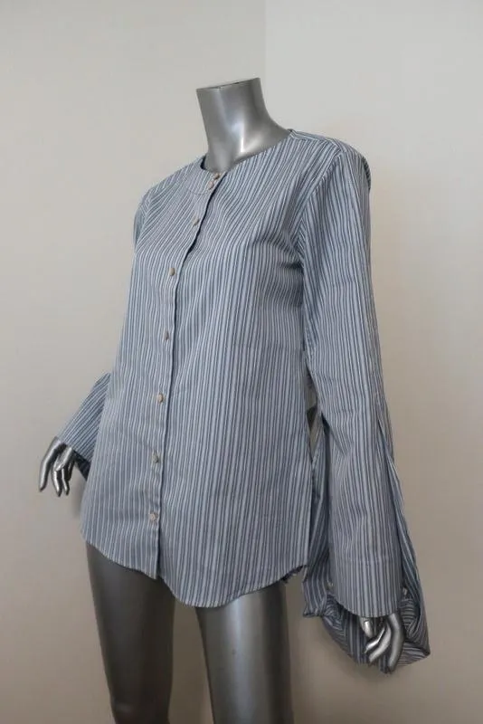 Palmer//Harding Balloon Sleeve Shirt Blue Striped Cotton Blouse Size US 4/6 NEW