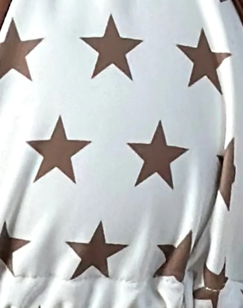 Pami Bikini Top in White and Brown Star Print with Contrast Binding