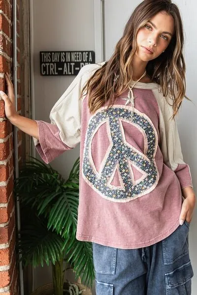Peace Wishes Sign Patch Mineral Washed T-Shirt