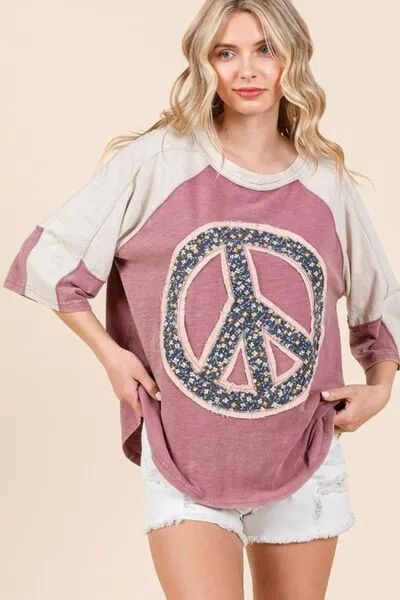 Peace Wishes Sign Patch Mineral Washed T-Shirt