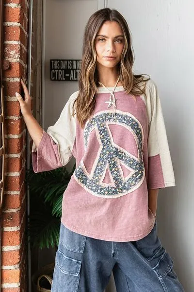 Peace Wishes Sign Patch Mineral Washed T-Shirt