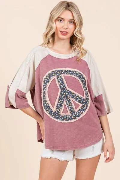 Peace Wishes Sign Patch Mineral Washed T-Shirt
