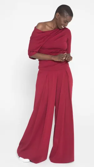 Peep Shoulder Tee Jersey- Rumba Red