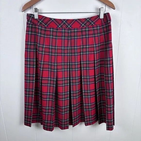 Pendleton 100% Virgin Wool Women's Red Plaid Tartan Pleated Skirt Size‎ 12