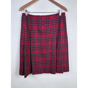 Pendleton 100% Virgin Wool Women's Red Plaid Tartan Pleated Skirt Size‎ 12