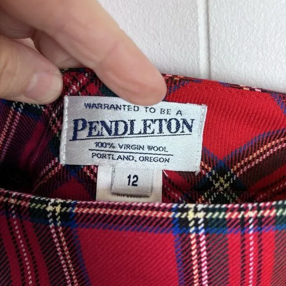 Pendleton 100% Virgin Wool Women's Red Plaid Tartan Pleated Skirt Size‎ 12