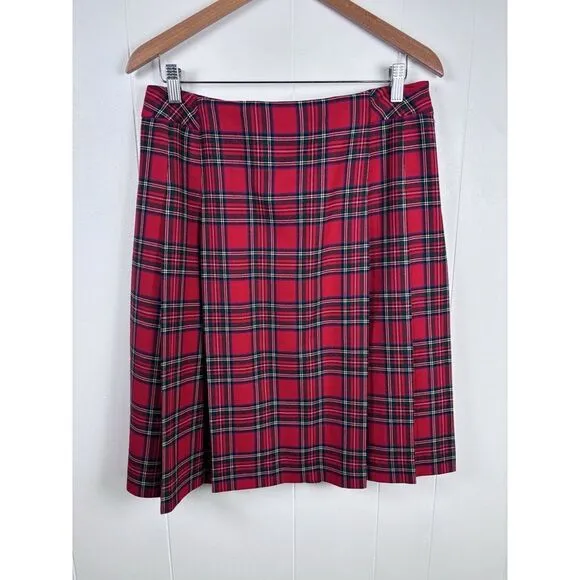 Pendleton 100% Virgin Wool Women's Red Plaid Tartan Pleated Skirt Size‎ 12