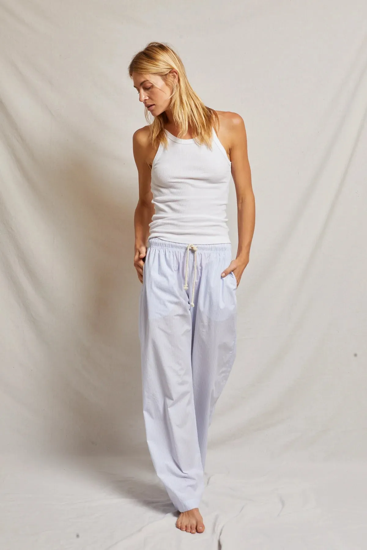 Perfect White Tee Andi Cotton Poplin Stripe Wide Leg Pant