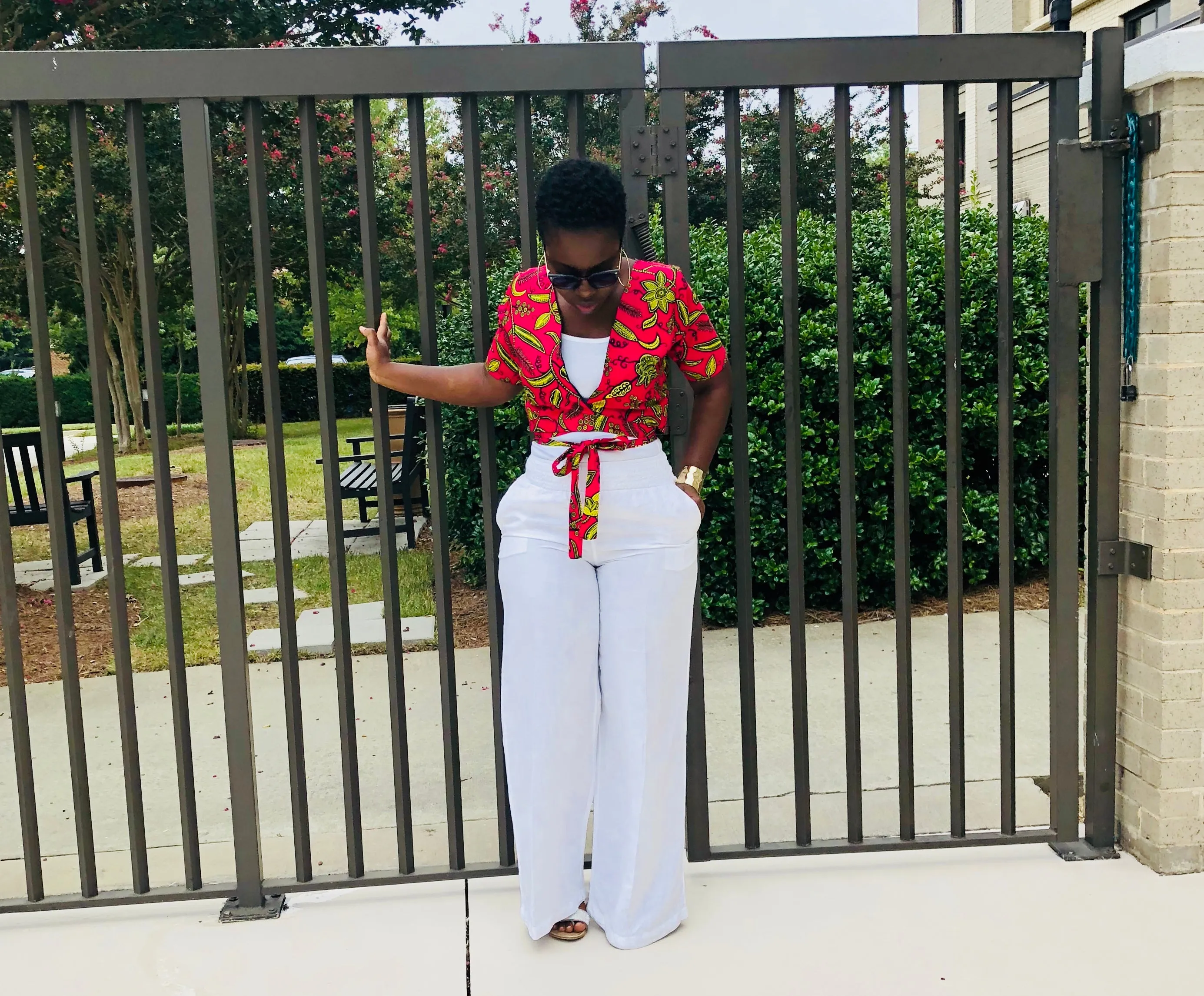 Pink ankara wide leg pant/crop wrap top set