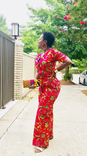 Pink ankara wide leg pant/crop wrap top set