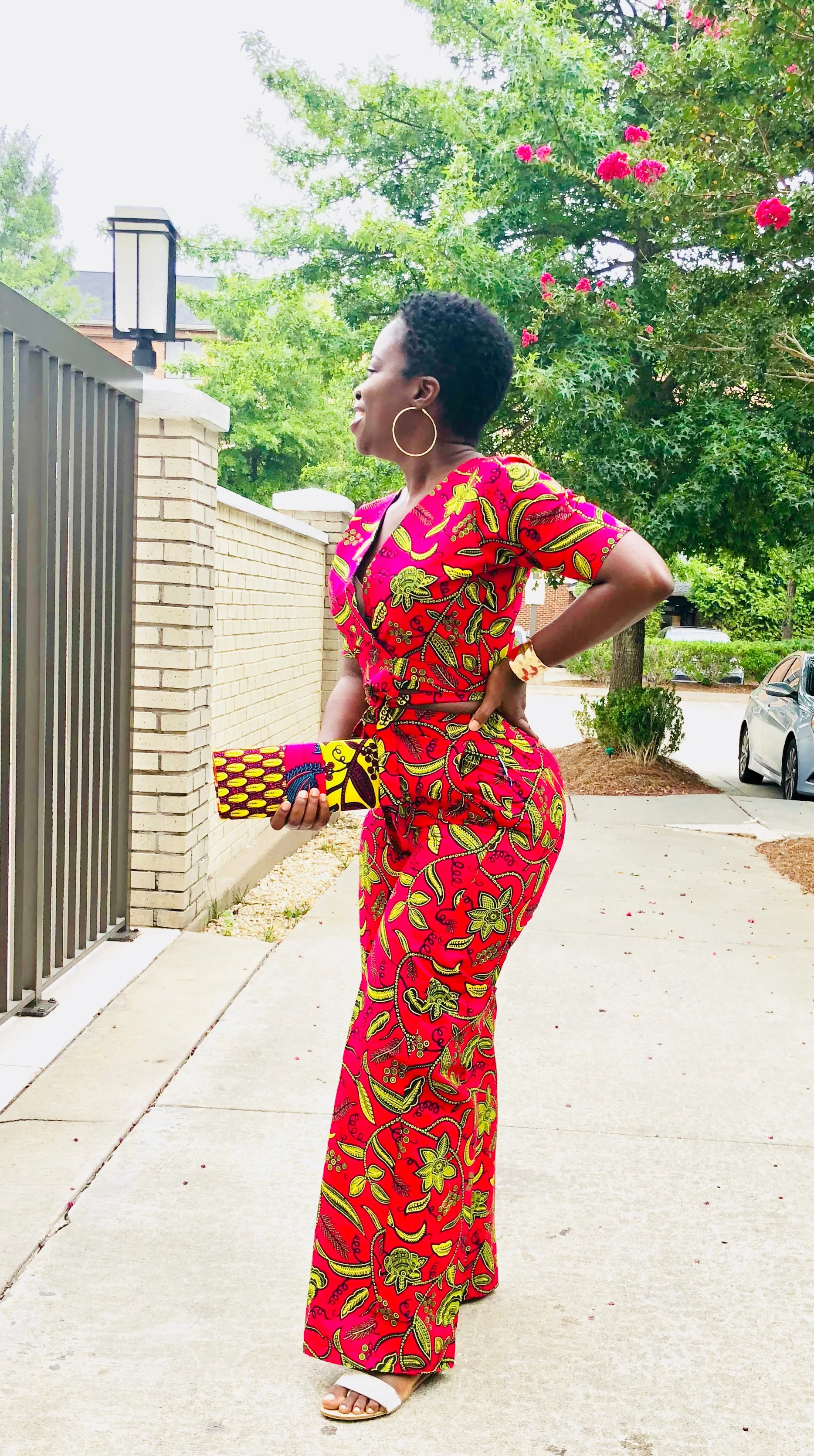 Pink ankara wide leg pant/crop wrap top set
