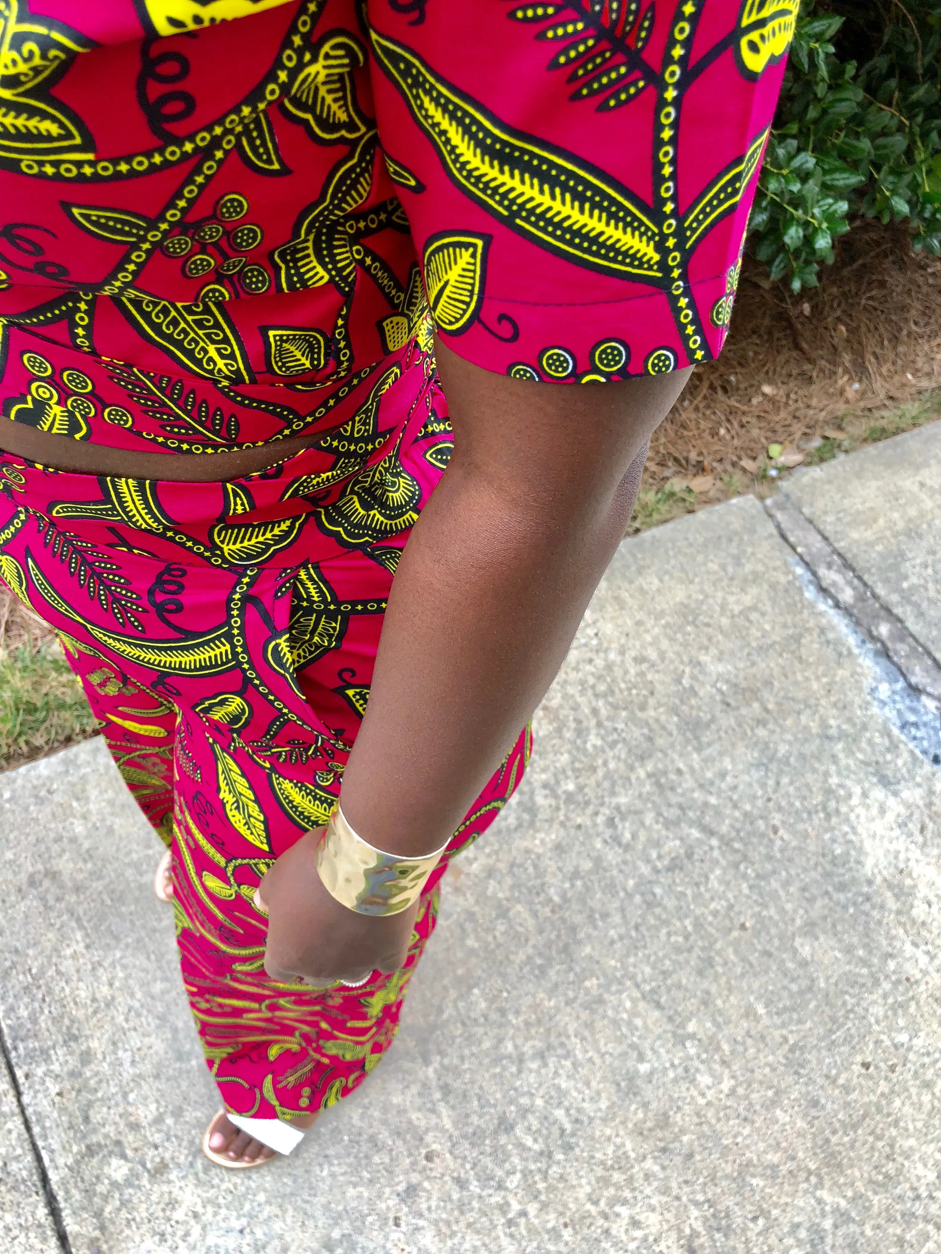 Pink ankara wide leg pant/crop wrap top set