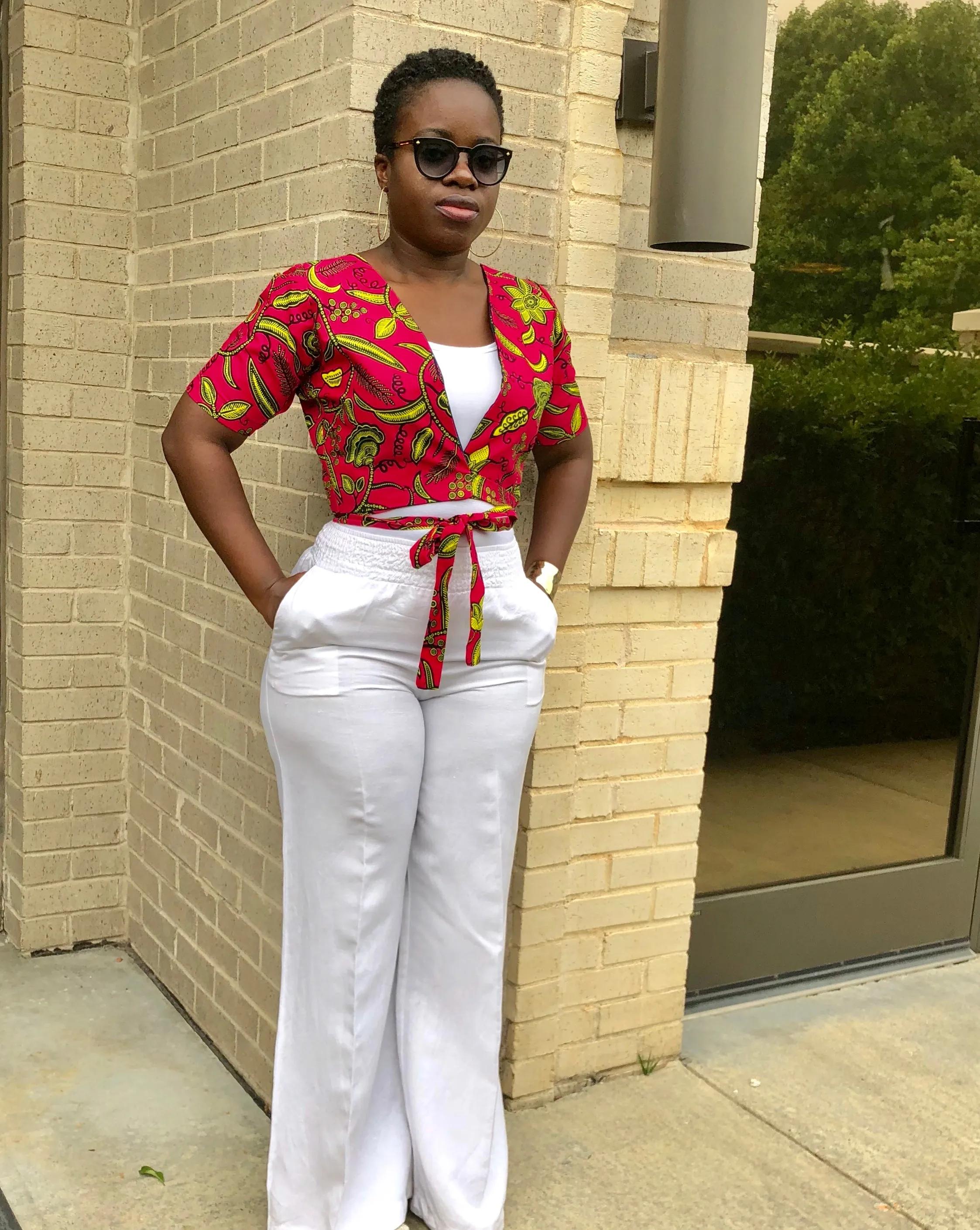 Pink ankara wide leg pant/crop wrap top set