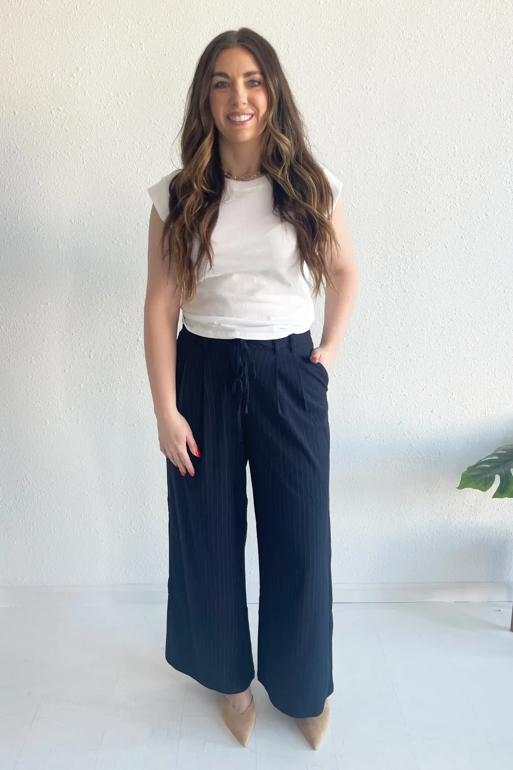 Pinstripe Pleated Tailored Pant