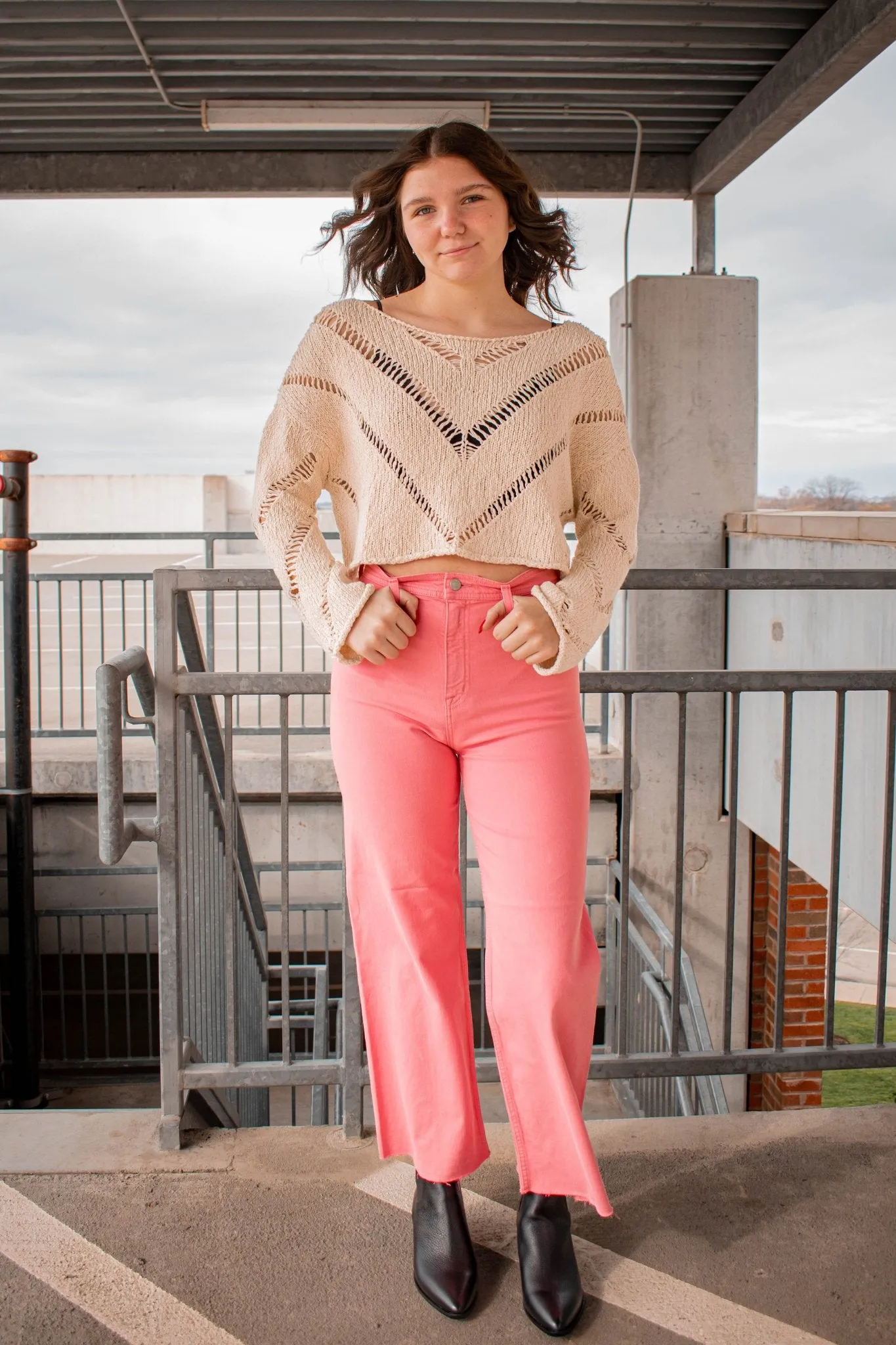 Pistola: Penny High Rise Wide Leg Crop Flamingo
