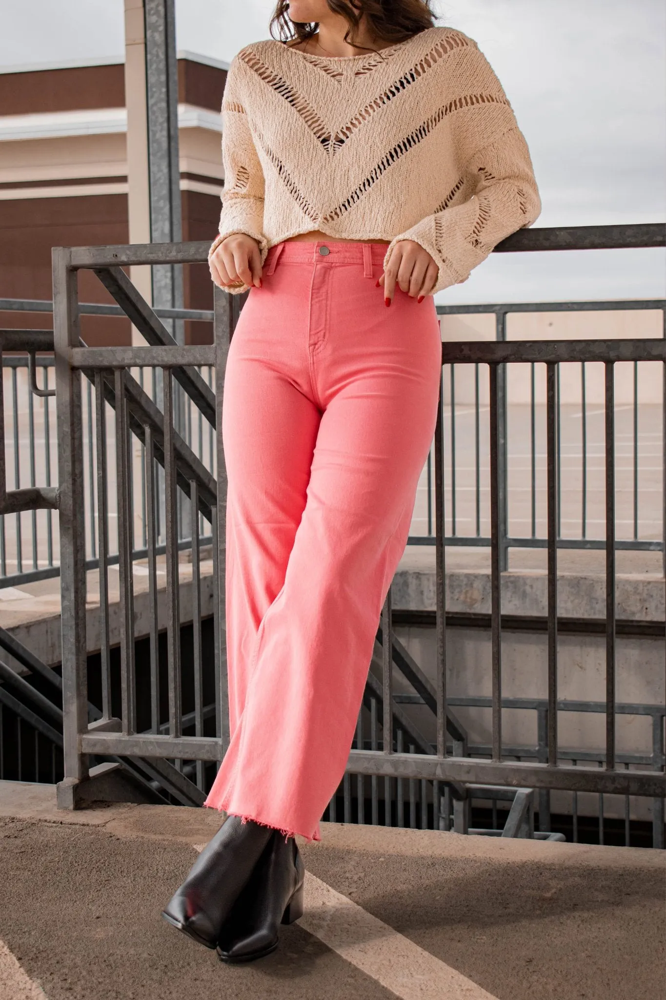 Pistola: Penny High Rise Wide Leg Crop Flamingo