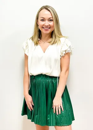 Pleated Leather Skirt - Forest Green