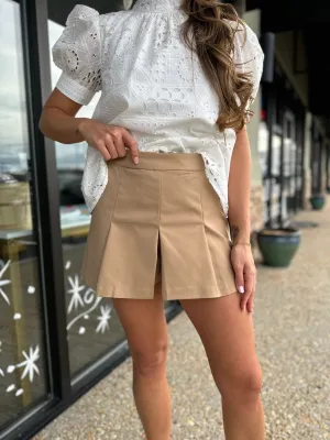Pleated Mini Skort - Taupe