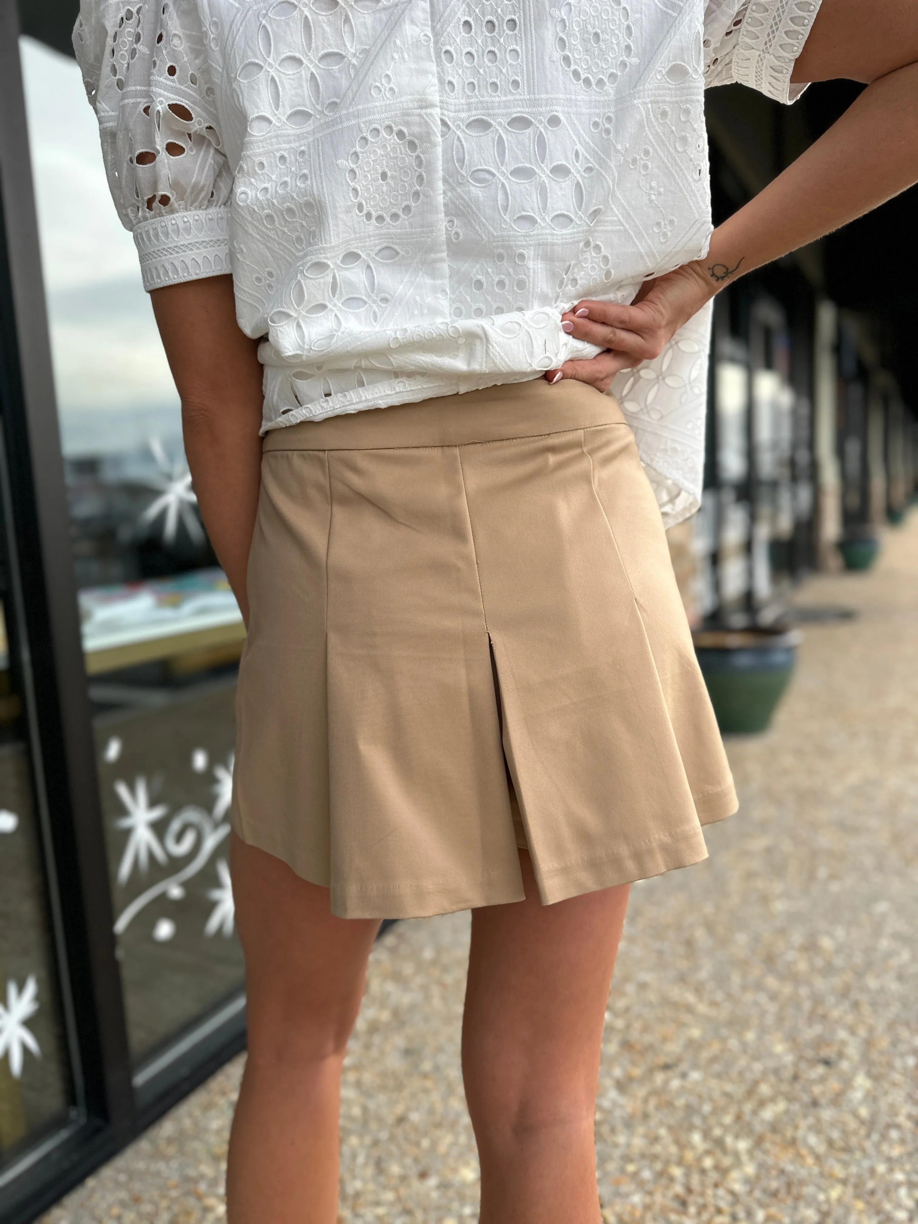 Pleated Mini Skort - Taupe
